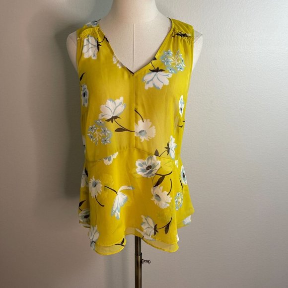 CAbi Tops - Cabi S Small Womens Tank Top Sleeveless Blouse Yellow Floral Sheer